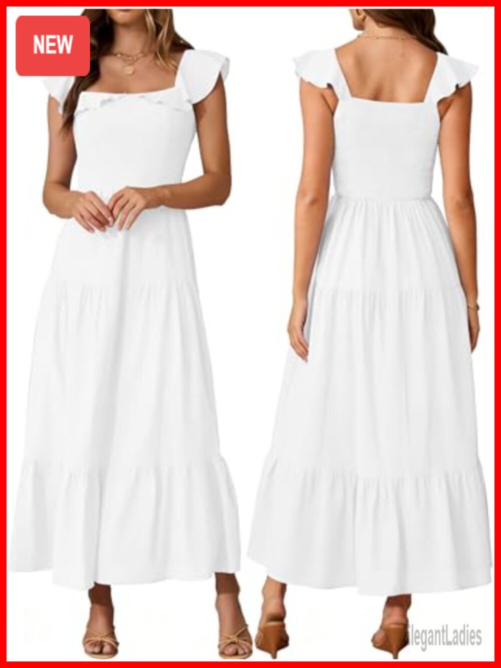AUMORA Women Sleeveless Square Neck Ruffle Maxi Dress A-Line Backless Sundress